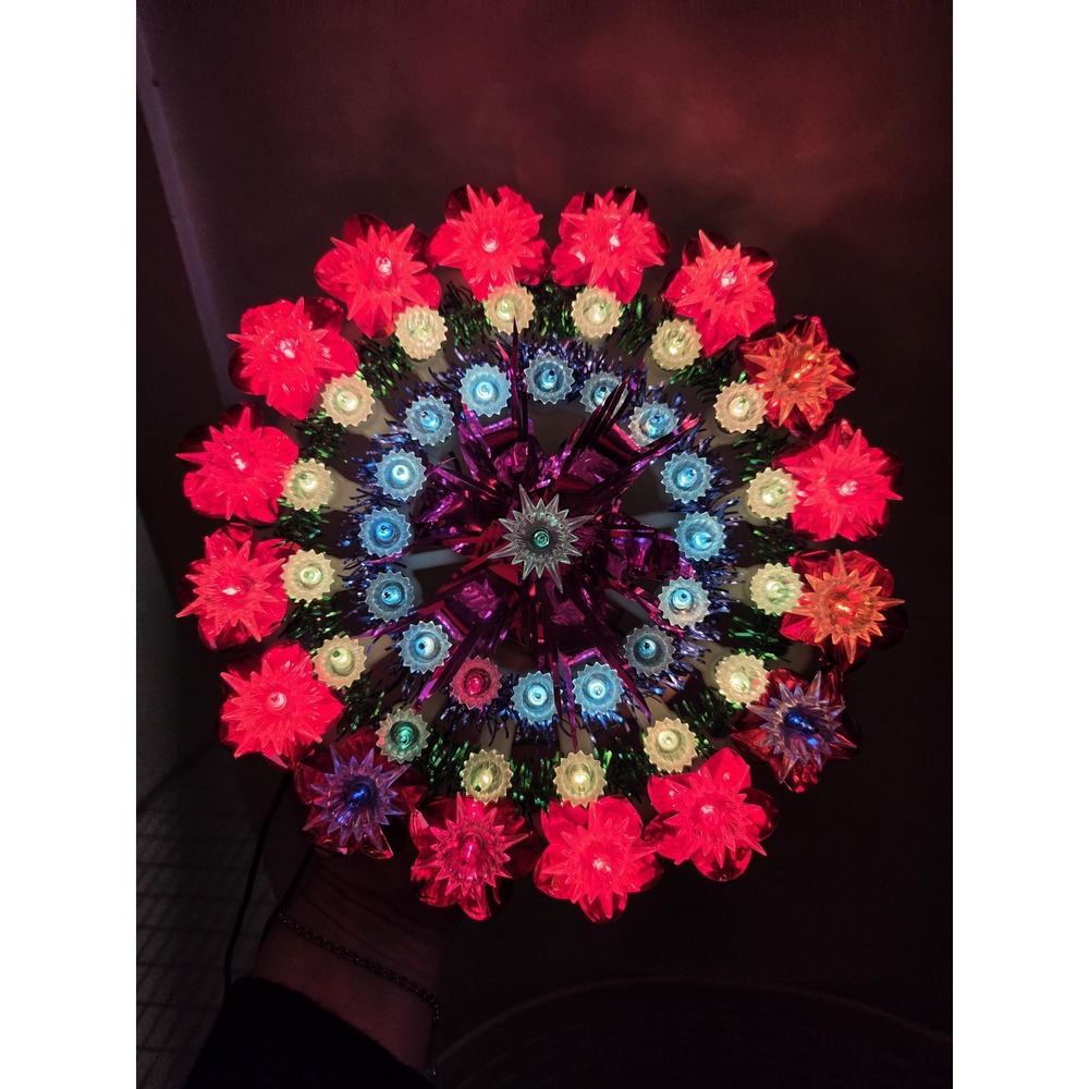 Vintage Lighted Christmas Wreath Tinsel Reflector Wall Decor Retro Kitsch